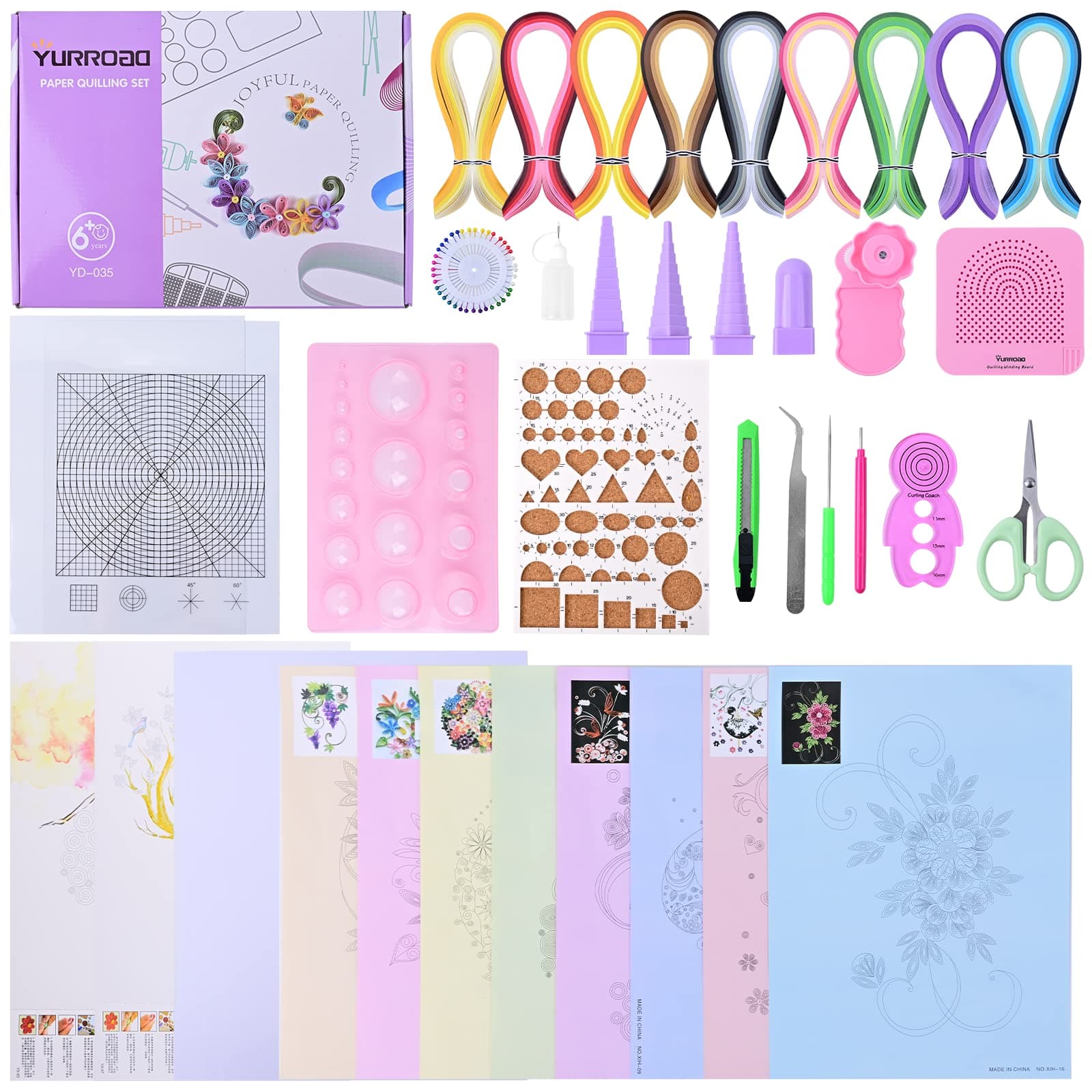 YURROAD Paper Quilling Kit for Starter, Width 5mm 900 Strips in 36 Colors, Complete Quilling Beginners Set with Tools, Board, Mould & 10 Project Designs for Cards, Flowers & DIY Art