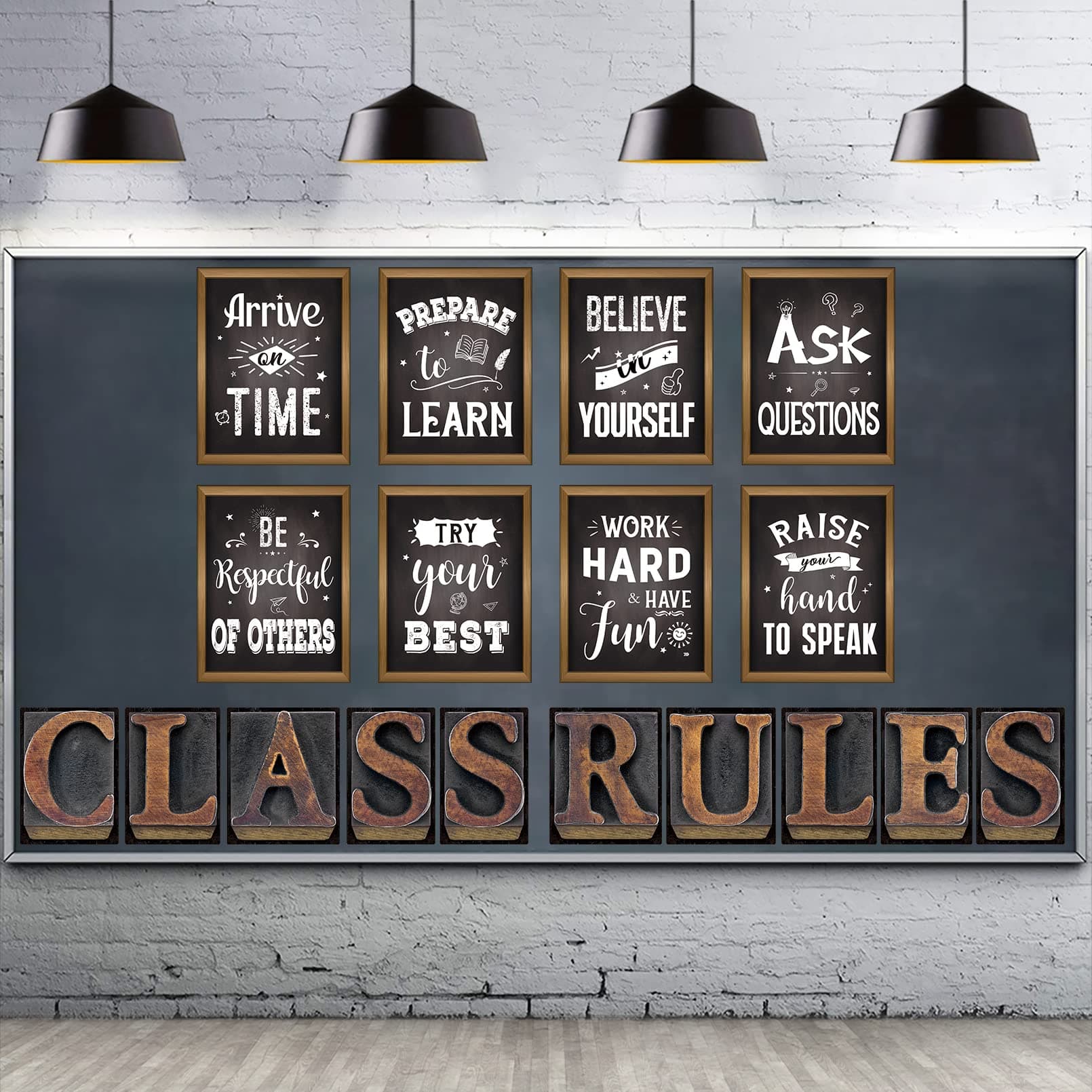 DUAIAI Classroom Decorations, 18 Pieces Bulletin Board CLASS RULES Posters for Classroom Decor, Inspirational Motivational Poster Quote Sign for School Teacher Supplies