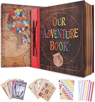 Our Adventure Book Photo Album for Self-Design, Retro Style Photo Album for Gluing, 12.3.12.1 Inches, DIY Travel Album/Couple Diary/Anniversary Wedding Album, Mother's Day Gift (Text)