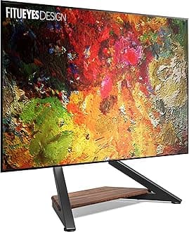 FITUEYES Design Universal Tabletop TV Stand for 55-86 inch TV LCD LED, Modern TV Stand Height Adjustable with Wooden Base, Eiffel Series TV Mount Stand