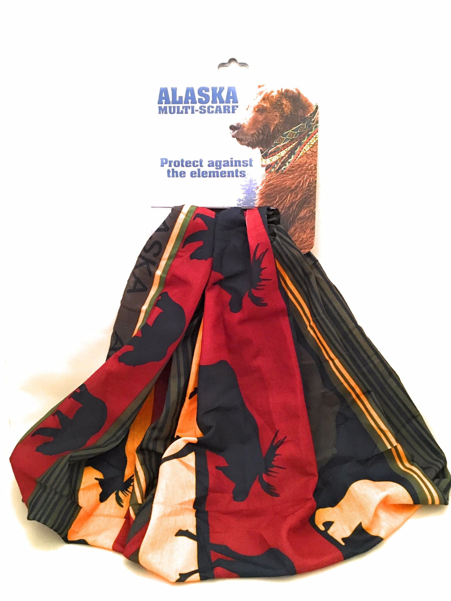 Arctic Circle Alaska Moose Pattern Multi-Scarf (Burgundy/Navy/Yellow/Green Moose Stripe)