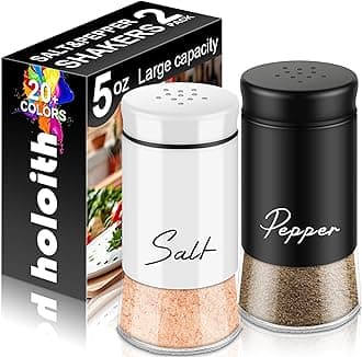 Salt and Pepper Shakers Set,Kitchen Decor and Accessories for Countertop Kitchen Gadgets Cooking Table Housewarming Christmas Gift Refillable Design (Black + White)