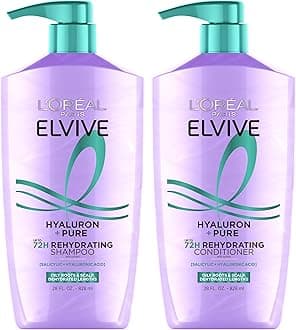 L'Oreal Paris Elvive Hyaluron + Pure Shampoo and Conditioner Set, Clarifying Shampoo and Rehydrating Conditioner with Salicylic Acid and Hyaluronic Acid, 1 Kit