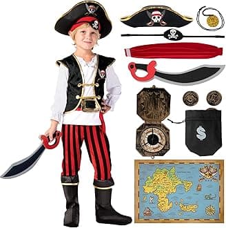 Pirate Costume for Kids, Boys Pirate Outfit Set for Toddler Halloween Pretend Roleplay Themed Party