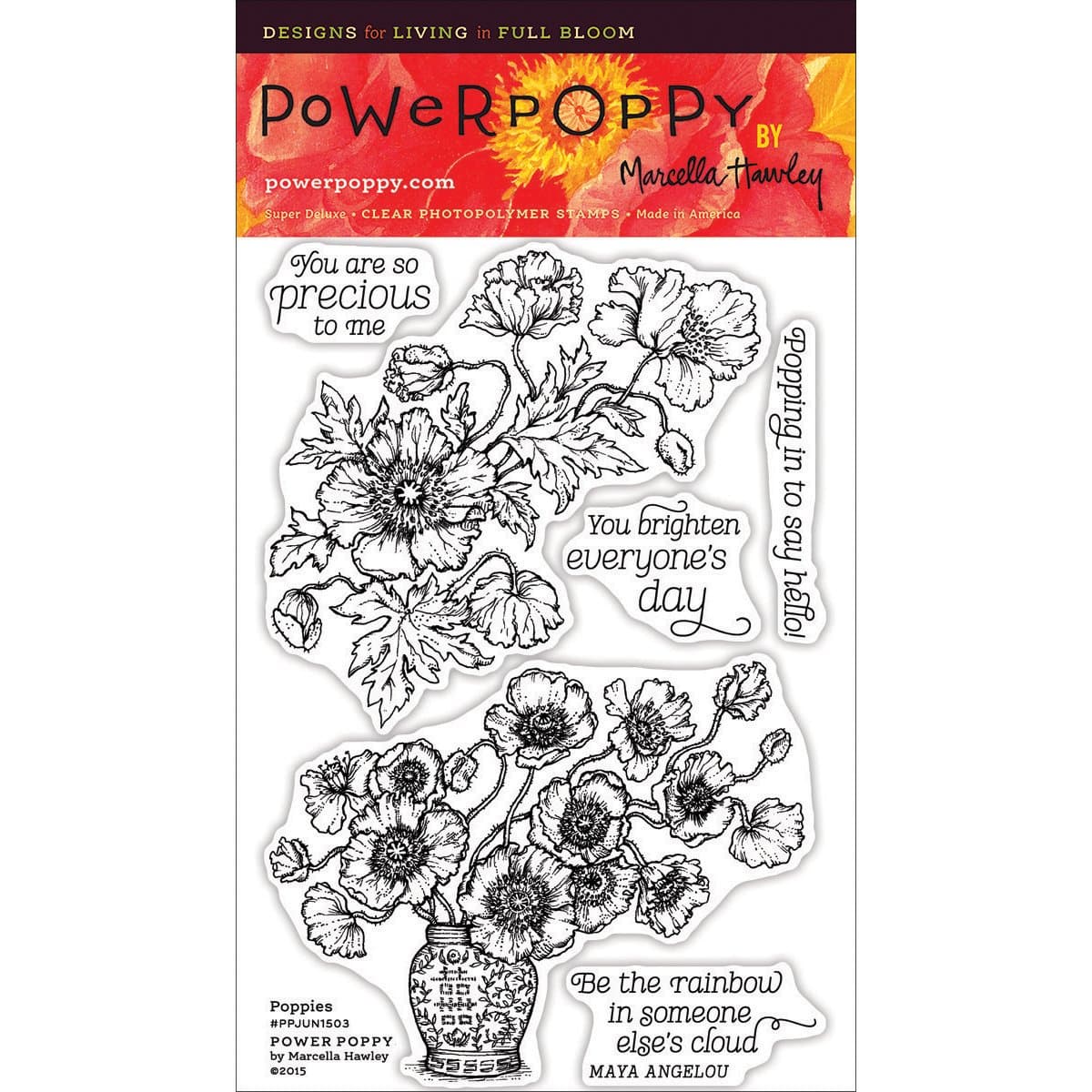 PPJUN1503 Poppies Stamps, 4" by 6", Clear