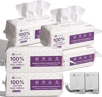 100% Cotton Disposable Face Towels 360 Count, Soft Cotton Tissue for Sensitive Skin, Makeup Remover Dry Wipes, Lint Free Facial Cleansing Cloths for Baby & Adult, Hanging Bag