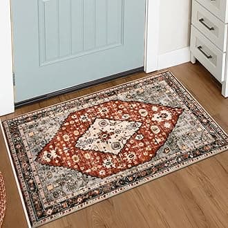 Lahome Felice Boho Tribal Area Rug - 2x3 Small Red Oriental Entryway Rugs for Bedroom, Soft Washable Non Slip Bathroom Mat Indoor Throw Carpet for Laundry Room Foyer Bedside Living Room