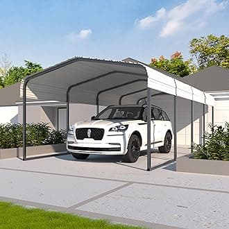 MUPATER 12 x 20 FT Heavy Duty Metal Carport,Garage Car Shelter Shade for Outdoor with Heavier Metal Frame, Carport Canopy with Roof and Bolts for Car, and Boats, Cream White