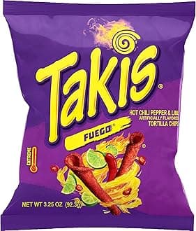 Takis Fuego Hot Chili Pepper & Lime Flavored Rolled Tortilla Chips, 3.25 oz ℮ 92.3 g