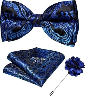 DiBanGuSilk Paisley Bow Tie for Men with Pocket Square Lapel Pin Cufflinks Pre-tied Bowtie Set for Wedding Party Prom