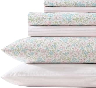 Laura Ashley - Sheet Set, Super Soft Bedding Set with Deep Pocket, Includes Matching Bonus Pillowcases, Floral Home Decor (Jaynie Pink, Queen)