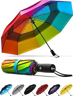 Windproof Travel Umbrellas for Rain - Easy Auto Open Close, Durable & Compact Umbrella, Strong Fiberglass Frame, Waterproof Canopy - Backpack, Purse, Portable Umbrella for Travel