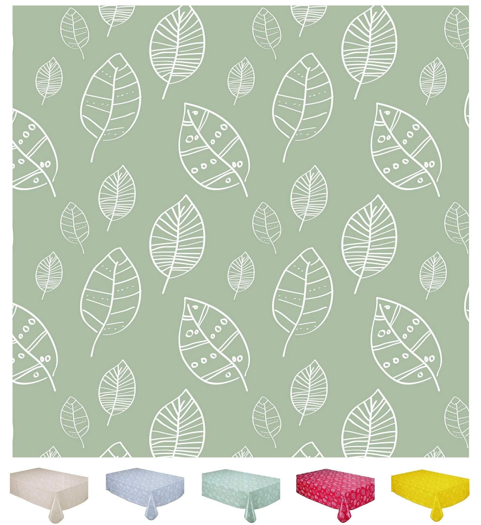 Home Direct Rectangular Oilcloth PVC Wipe Clean Tablecloth 140cm x 200cm 55x78 Leaves Sage Green