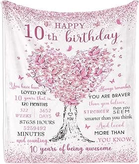 10 Year Old Girl Birthday Gifts Blanket 60"x50", Gifts for 10-Year-Old Girls, Ten Years Old Present, 10th Birthday Presents for Her, Double Digits Gift Ideas Throw Blankets
