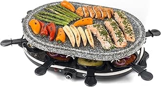 Giles & Posner Electric Stone Raclette Grill - Indoor Tabletop 8 Person Raclette, Removable Stone Grill Hot Plate, Non-Stick Grill Pans, Spatulas Included, Adjustable Temperature Dial, 1200 W
