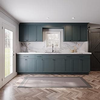 Quicklock RTA (Ready-to-Assemble) Cabinets | Kitchen Starter Sets | Office Kitchenette | Small Home Kitchenette | Apartment Kitchenette (Needlepoint Navy, 10 Foot)