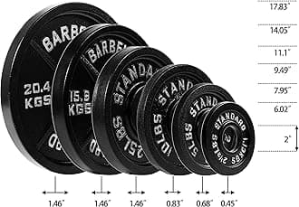 Signature Fitness Olympic 2-Inch Cast Iron Plate Weight Plate for Strength Training and Weightlifting, Multiple Sizes