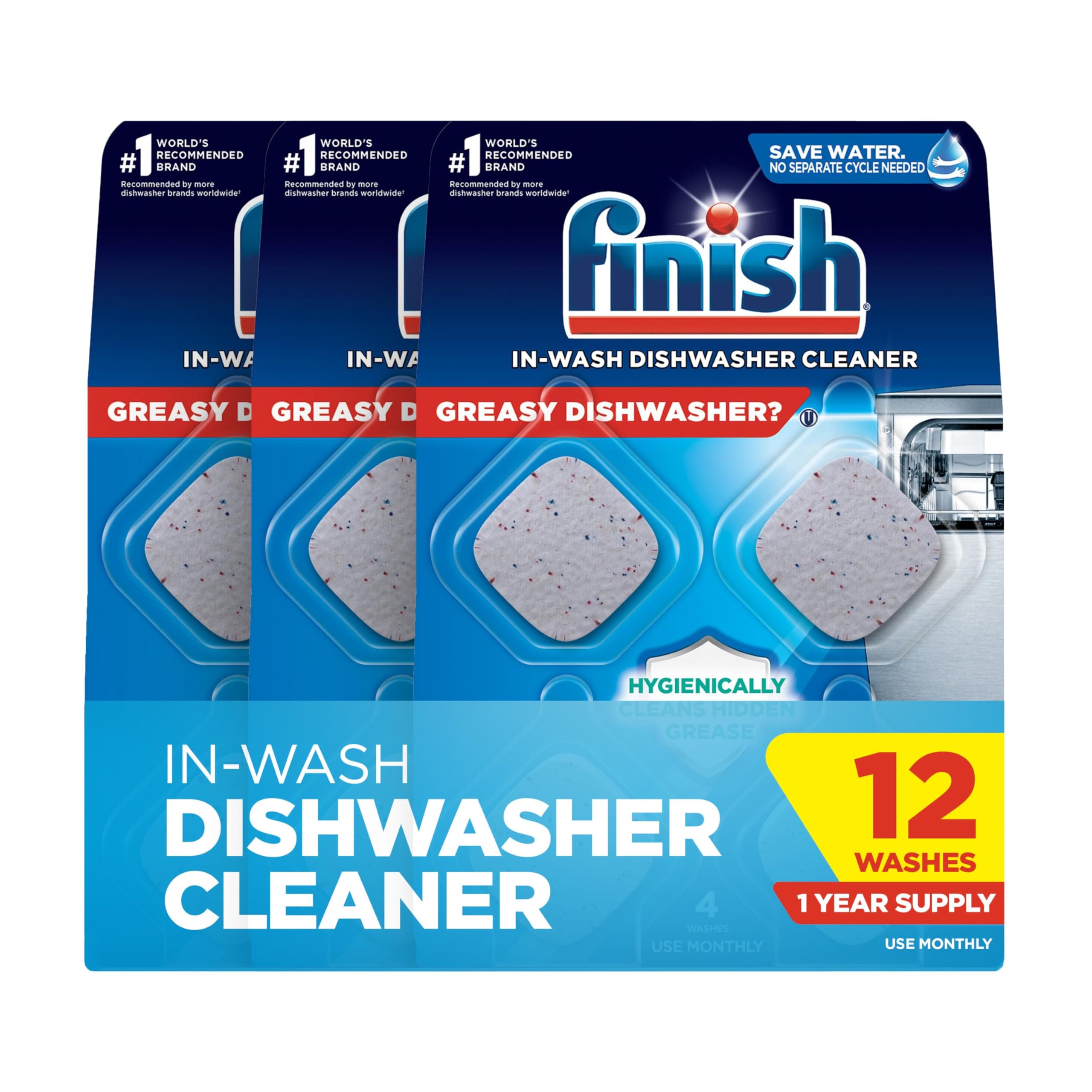 Dishwasher Cleaner Tablets, Deep Cleans Hidden Grease & Grime, Fights Odors, No Extra Wash Cycle, Helps Maintain Dishwasher, 12 Month Supply, 12 Count