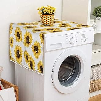 Anti-slip Washer and Dryer Top Covers,Dustproof Washer and Dryer Covers for The Top Fridge Dust Cover With 4 Storage Bags Blooming Sunflower