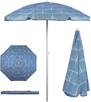 Outdoor Canopy Sunshade Beach Umbrella 5.5' - Small Patio Umbrella - Beach Chair Umbrella, (Blue Athens Pattern)