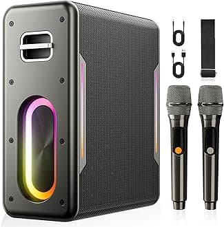 Karaoke Machine for Adults & Kids, Bluetooth Speaker Portable with 2 Wireless Microphones, Bass/Treble Adjustment, Remote and LED Light, PA System Support AUX/USB/TF for Home Party (Graphite)