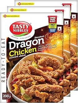 Tasty Nibbles Dragon Chicken 200g [Pack of 3]| Open Heat & Eat | Non-Vegetarian | No Added Preservatives | Japanese Retort Technology