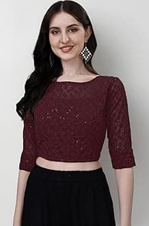 Pujia Mills Womens Readymade Fancy Sifli Work Half Sleeve Saree Blouse.