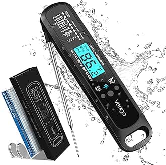 VenigoDigital Meat and Food Thermometer for Cooking and Grilling, Waterproof Instant-Read Cooking Thermometer, Kitchen Probe Thermometer for Baking, Roasting, Smoking, Deep Frying (Black)