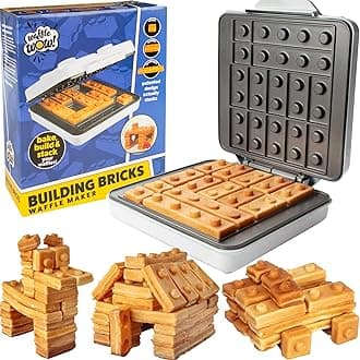 Building Brick Electric Waffle Maker- Cook Fun Buildable Waffles or Pancakes- Make Houses, Cars & Animals Out of Stackable Waffles- Bite Sized for Kids, Nonstick Waffler Iron Machine w Recipe Guide