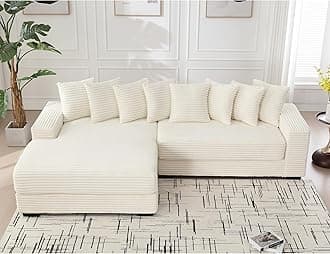 WILLIAMSPACE 111" Sectional Sofa Couch for Living Room, Modern Upholstered L-Shape Sofa 3 Seater Couch with Chaise & Pillows, Contemporary Corner Sofa for Apartment, Corduroy (Left-Facing,White)