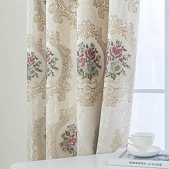 Loom and Mill Luxury Jacquard Curtains for Bedroom Living Room, Pearly Beige Floral Damask Curtains 2 Panels with Tiebacks, Elegant Window Curtain for Banquet Party Decor(52”Wx108”L, 2 Panels)
