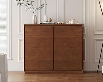 LKTART Mid Century Modern Sideboard Buffet Cabinet, Narrow Walnut Sideboard,Wood Storage Cabinet Credenza with 2 Doors for Living Room, Kitchen, Entryway, Hallway(9.25" D*39" L)