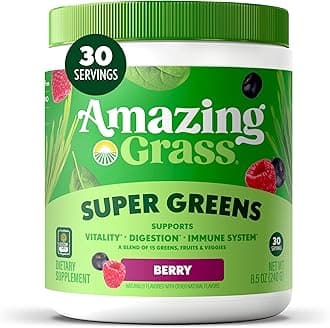 Amazing Grass Greens Superfood Powder: Greens Powder with Digestive Enzymes & Probiotics, Organic Spirulina, Chlorella, and Beet Root Powder, Berry, 30 Servings (Packaging May Vary)