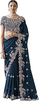 TRENDMALLSWomen's Rangoli Silk Heavy Embroidered Saree with Unstitched Blouse Piece