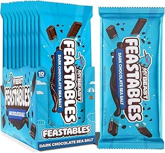 MrBeast Feastables Dark Chocolate with Sea Salt Bar, King Size, 10 Count, Sweet & Salty Chocolate Candy, Fairtrade Cocoa, 2.1oz Each