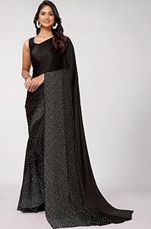 Satrani Women's Satin Silk Hot Fixing Saree with Unstitched Blouse Piece