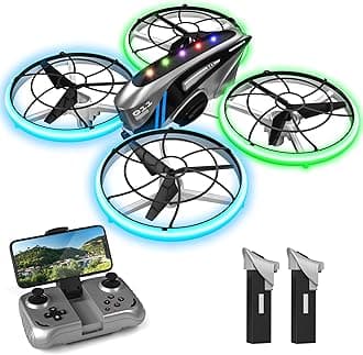 RC Drone with HD Camera for Kids Adults,FPV Drone Gifts Toys for Kids Boys Girls,RC Quadcopter with Cool LED Light,Auto Hover and Long Flight Time,Full Protect Guard Durable & Safe Drone for Beginners