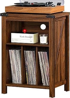 Record Player Stand with Vinyl Record Storage,Rustic Brown Record Player Table Holds up to 160 Albums,Large Wood Turntable Stand Cabinet Dispaly Shelf for Living Room,Bedroom,Office