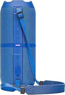 Sharp GX-BT390 Crystal Clear Series Bluetooth Speaker | Waterproof IP67 | 10 Hour Playtime | 2 Light Modes | 60W Max Power with Strong Bass | True Wireless Pairing | Hands-Free Calling | Strap | Blue