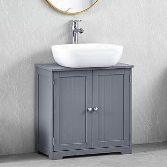 Bath Vida Priano 2 Door Bathroom Under Sink Floor Cabinet | Grey | Space-Saving Storage | 60H x 60W x 30D cm | Adjustable Shelf | Freestanding | Modern Wooden Storage Unit