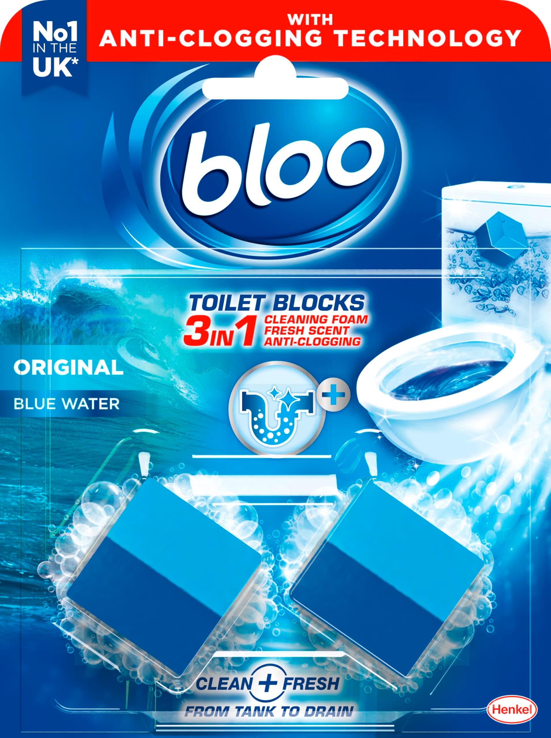 Bloo New Toilet Blocks Limescale Remover, Original Blue, Pack of 2