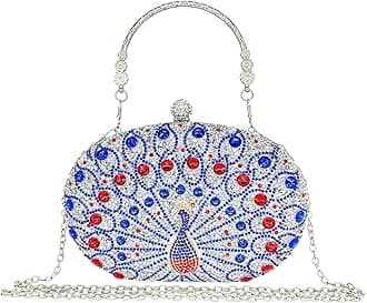 Rhinestone Clutch Purses for Women Evening Wedding Formal - Round Pearl Clasp Handbag - Crystal Diamond Bag