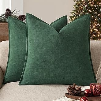 Foindtower Set of 2, Decorative Linen Soild Throw Pillow Covers Soft Accent Euro Cushion Case Farmhouse Neutral Pillowcase for Chair Couch Sofa Bedroom Living Room Home Decor 26 x 26 Inch Pine Green