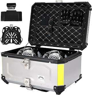 Motorcycle Top Case, 65L Aluminum Motorcycle Top Box with Anti-Theft Lock System, Waterproof, Dustproof, Easy Installation with Universal Bracket, Back Cushion Included, Silver, GBTC-65S