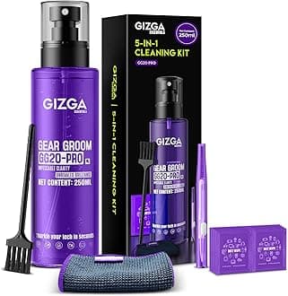 Gizga Pro Series 5-in-1 Cleaning KIT - 250ml Cleaning Spray, 10 Wet Wipes, 2 Brushes, Microfiber Cloth | Screen Cleaner for Laptop, PC, Binocular, TV, Camera Lens, Smartphone, Tablet, Keyboard