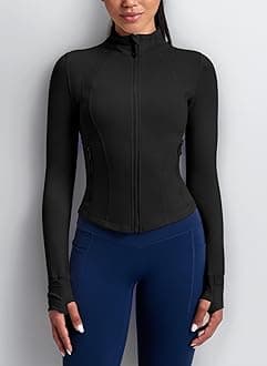 QUEENIEKE Women's Slim Fit Running Jackets - Long Sleeves Athletic Workout Gym Tops with Back Mesh Vent & Thumb Holes