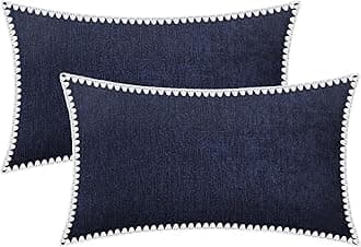 BRAWARM Throw Pillow Covers 12x20 Inches - Navy Blue Chenille Pillow Covers with Shell Edge, Pack of 2 Solid Dyed Soft Chenille Pillow Cases for Couch Sofa Bed Home Decoration