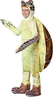 Sea Turtle Kids Costume - Hooded Jumpsuit with Attached Mitts, Shoe Covers, and Shell - Ocean Animal Dress Up for Children