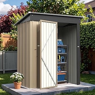 Outdoor Storage Shed 5 x 3 ft. Utility Tool Shed Metal Storage Garden Shed with Door & Lock for Patio Storage, Brown