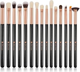 DUCARE Natural Bristle Eyeshadow Brush - Black, Silver, Set 15 Pcs